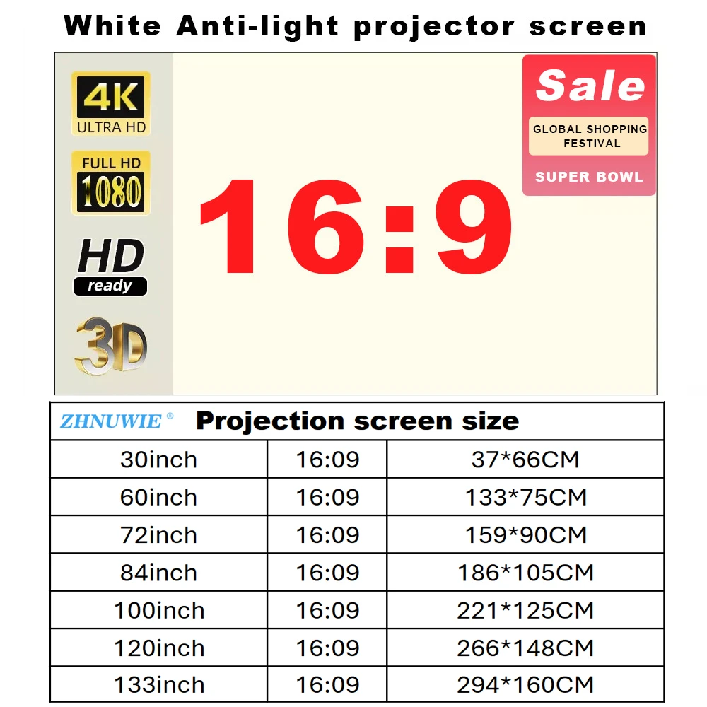 Outdoor Lighting Grid Screen - Projectorscherm 16:9 Hoge helderheid Reflecterend Opvouwbaar