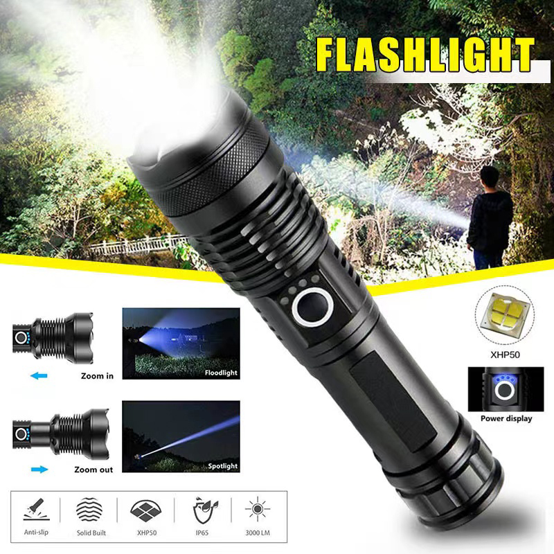 Outdoor Lighting B&Q - High Power XHP70 Led-zaklamp USB-C oplaadbare
